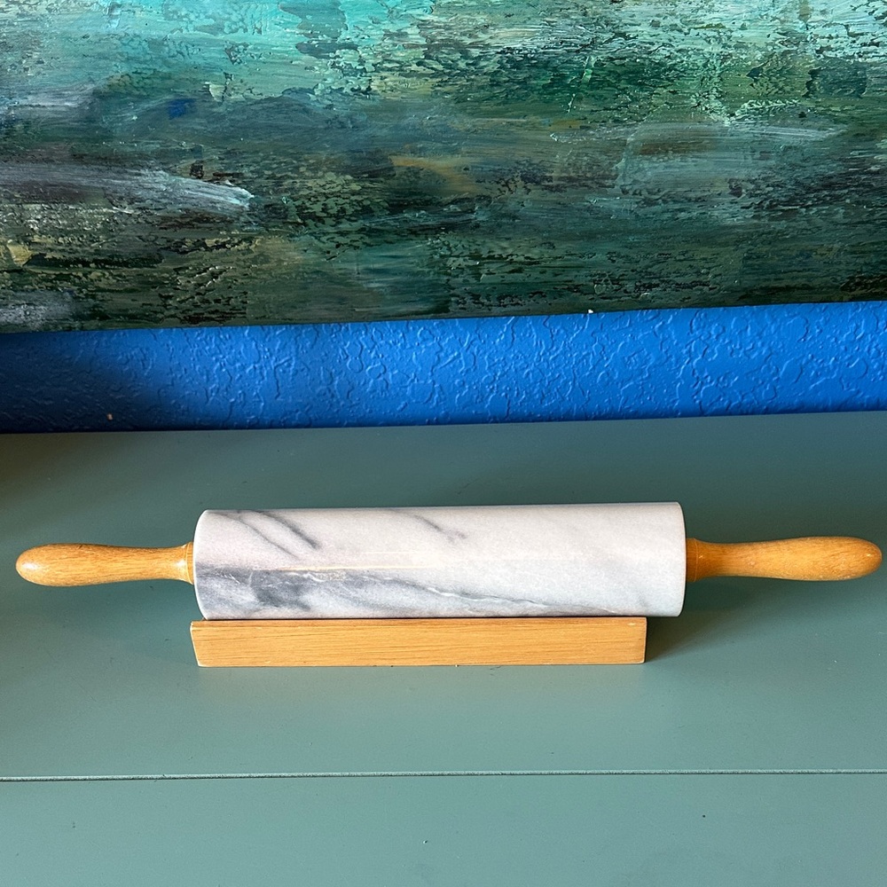 Made for Macys White Marble Rolling Pin with Natural Wood Handles